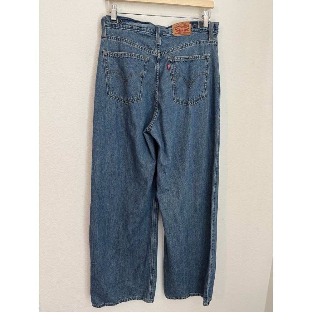 Levis Jeans Womens Blue Baggy Wide Leg Denim Medium Wash Loose Fit 30x33 90s - Picture 5 of 9